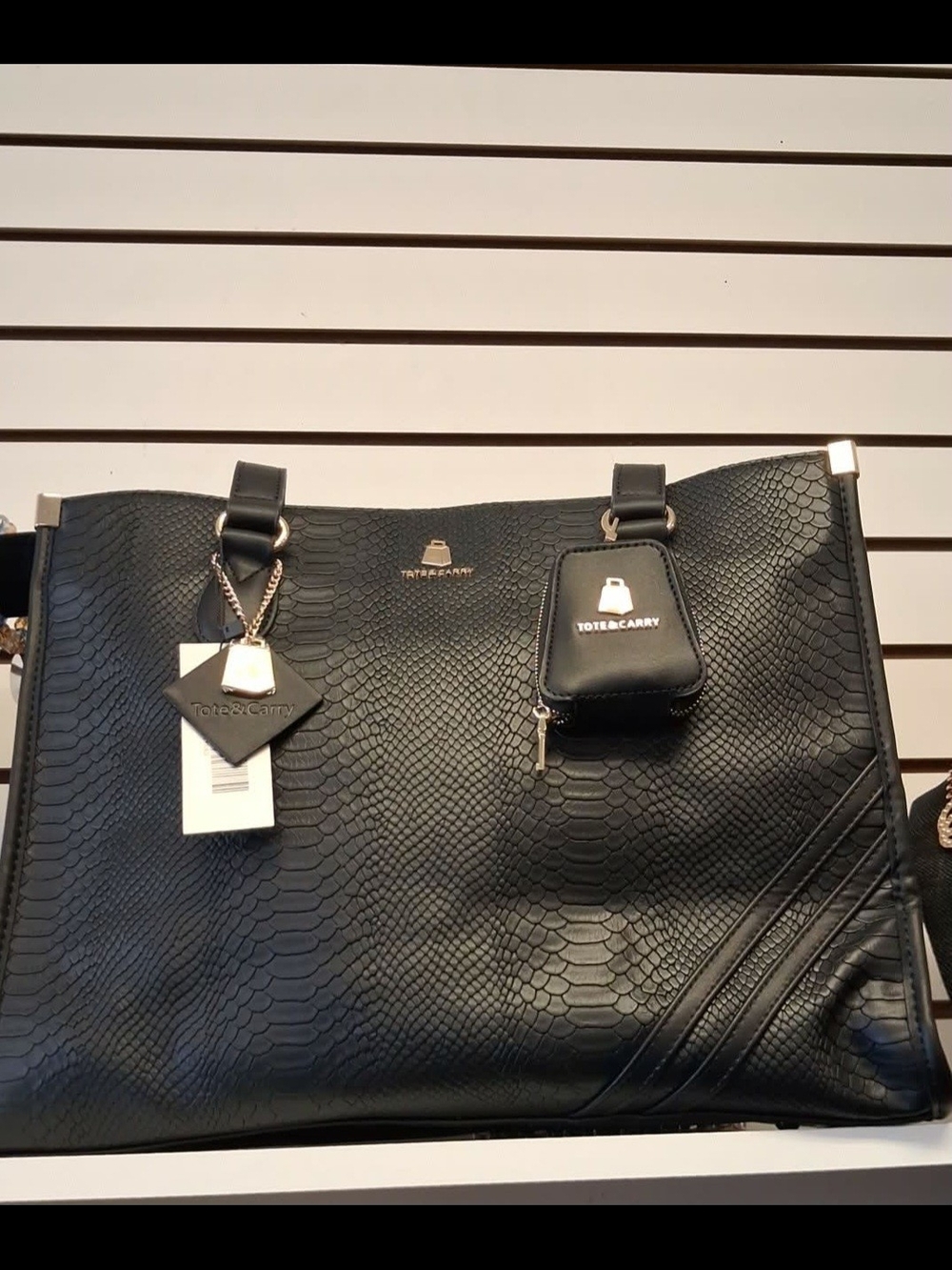 Tote & Carry Black Faux-Snake Tote Bag
